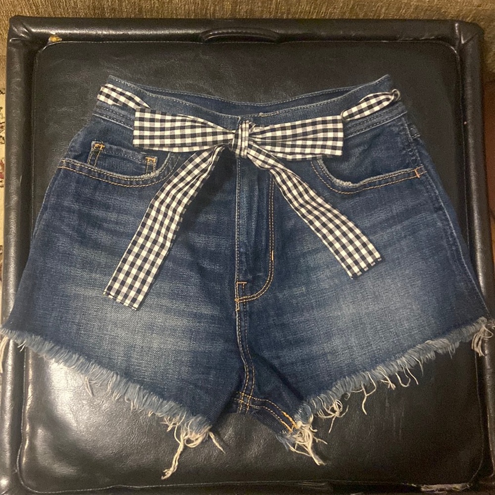 3/$15 Hollister high rise vintage shorts distressed frayed checker tie